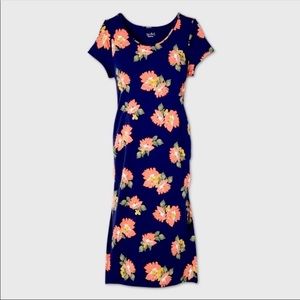 Blue floral cotton maternity midi dress